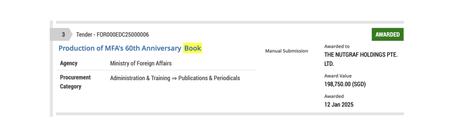 Cost of producing a commemorative book with The Nutgraf, a Singapore content agency 